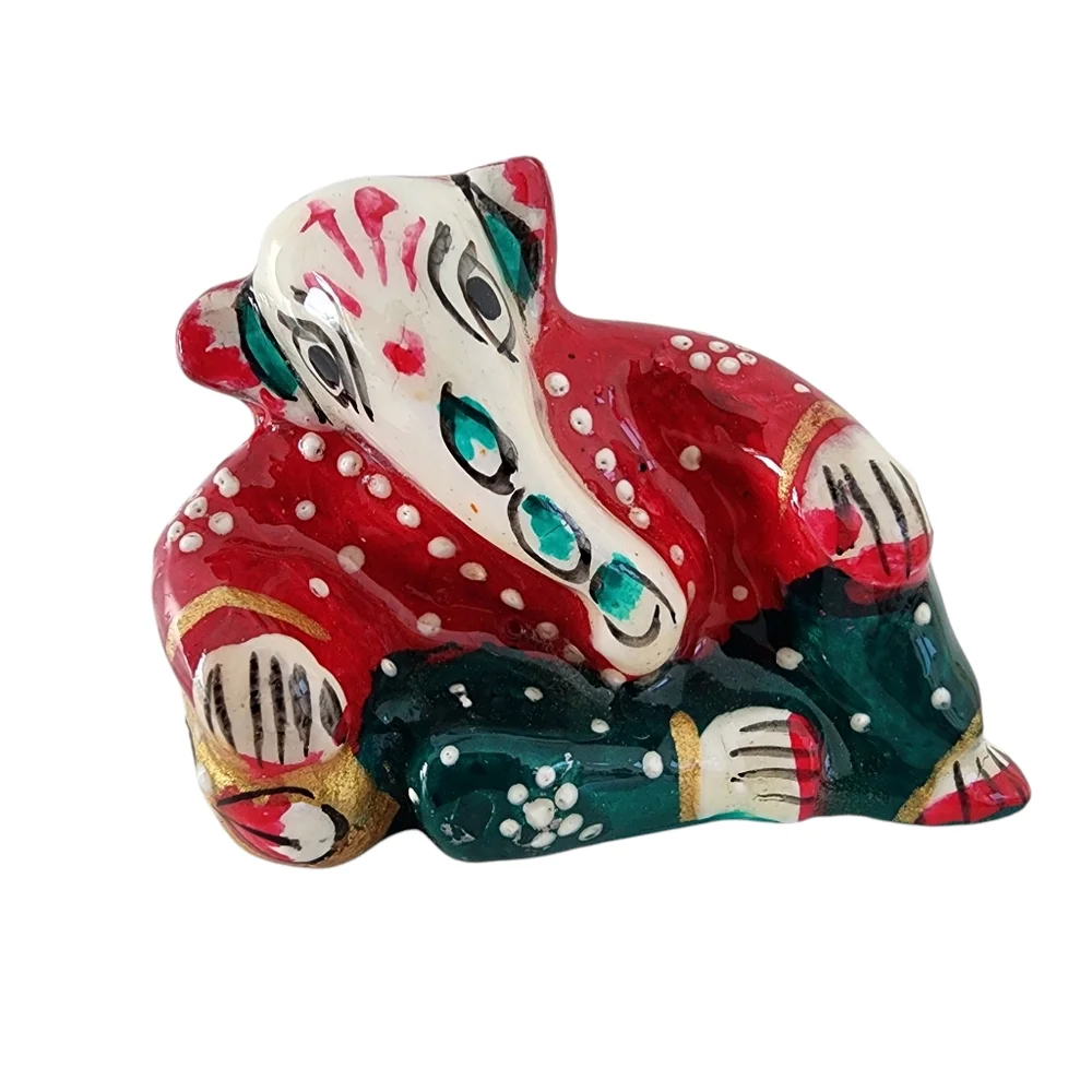 Ganesh statue small hand painted artisan made enamel on cast metal  M02